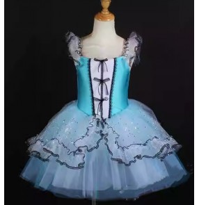 Girls tutu skirts blue ballet dance dresses Turquoise princess party jazz dance leotard skirts performance outfits for kids